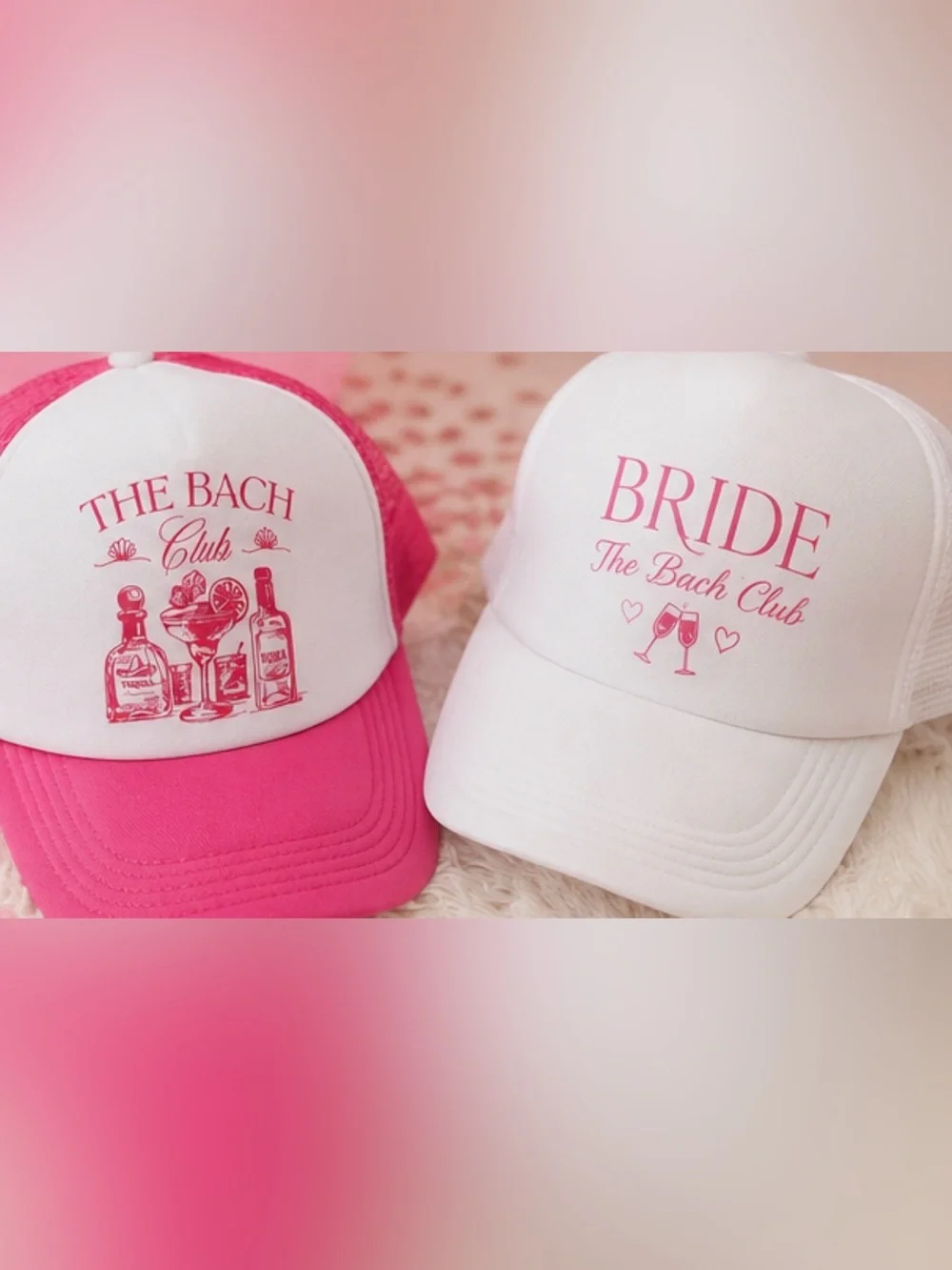 NEW The Bach Club Bachelorette Party Hat Set 8pc Pink White Bride Bridal
